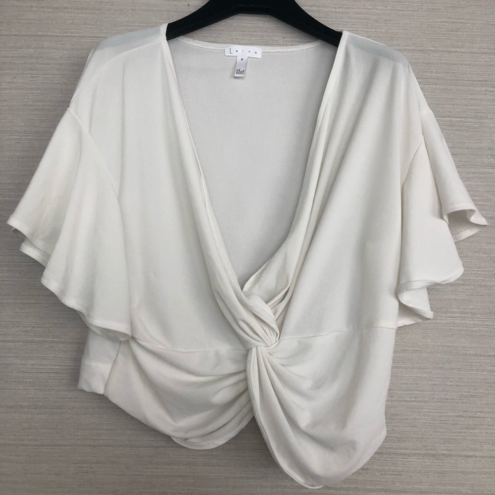 LEITH white frilly crop top blouse for layering